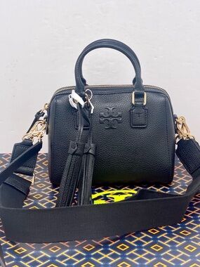 Tory Burch Thea Mini Web Satchel Crossbody Shoulder Bag with Tassel Black